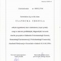 Zaśw. o odbyciu kursu szkoleniowego w Zakładzie Periodontologii Pomorskiej Akademii Medycznej - praktyka